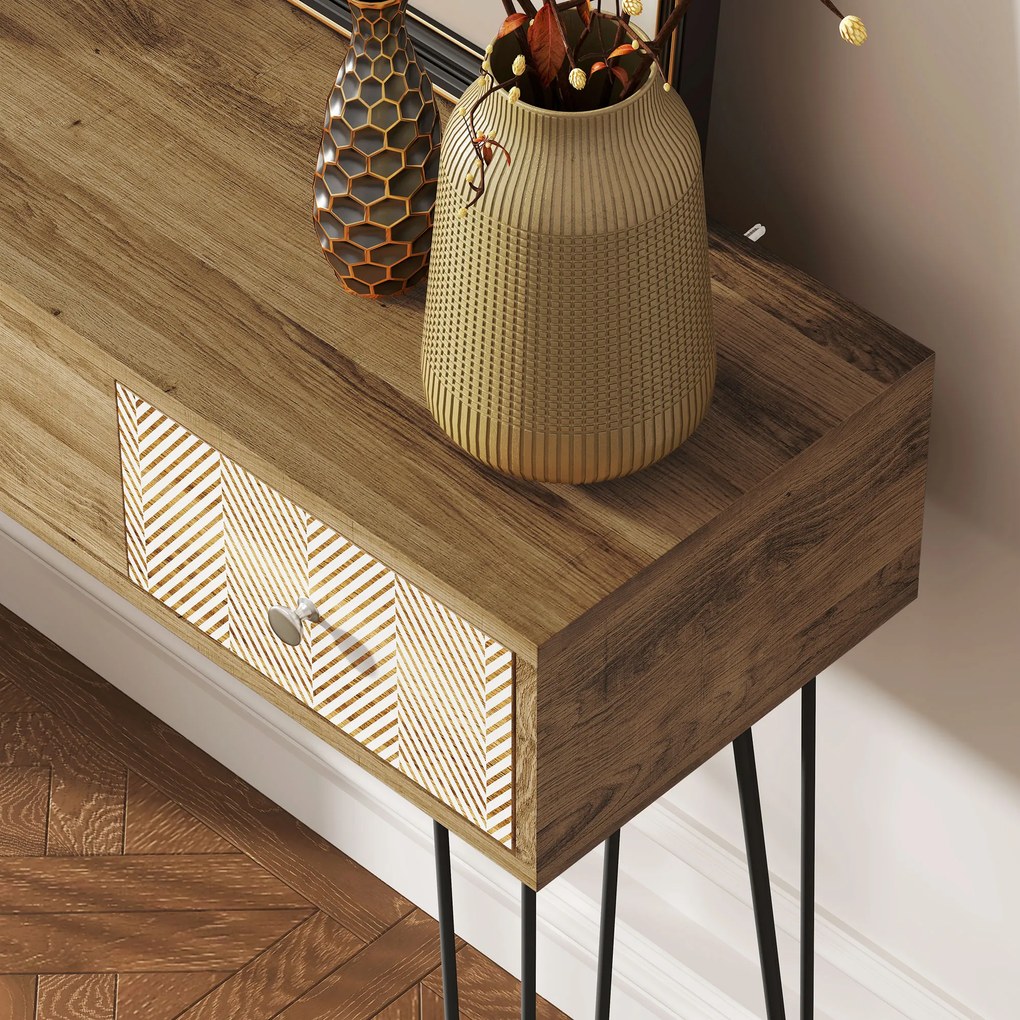 Mesa Consola com 3 Gavetas Consola Estreita para Entrada com Pés de Aço 90x30x75 cm Madeira