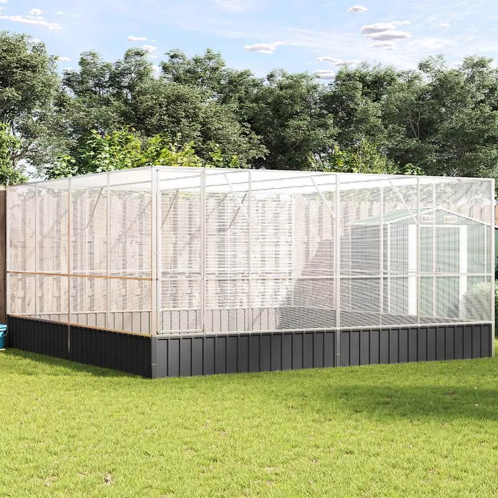 vidaXL Aviário 418x414x212 cm aço prateado