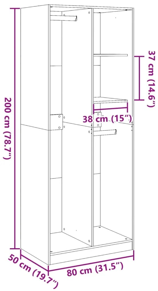 Roupeiro 80x50x200 cm derivados de madeira branco
