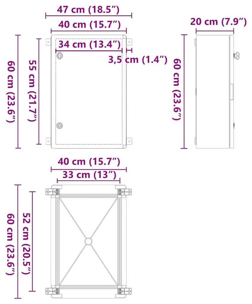 Armário de Controle IP65 à Prova d'Água Cinza 40x20x60 cm Plástico ABS