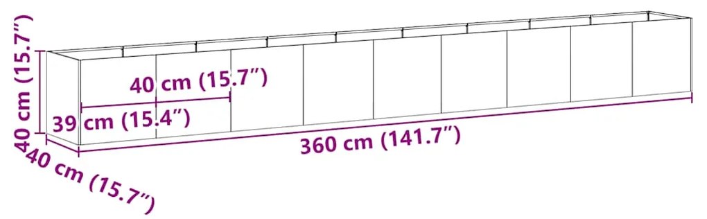 Vaso floreira 360x40x40 cm aço laminado a frio branco