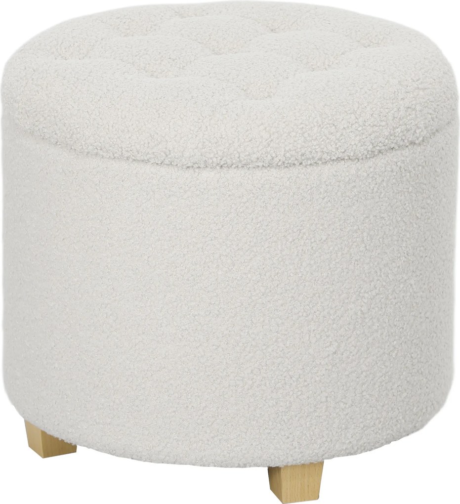 Pufe com arrumação, banco redondo, pufe para apoiar os pés em tecido felpudo, capacidade de 120 kg, Ø 45 x 41 cm, branco