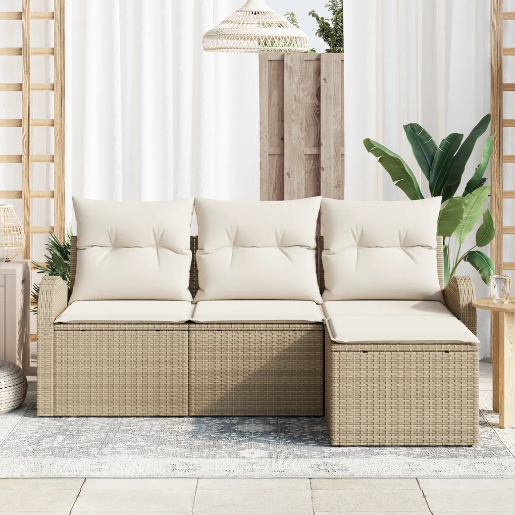Conjunto de Sofá de Jardim vidaXL de 4 Peças com Almofadas Bege em Rat