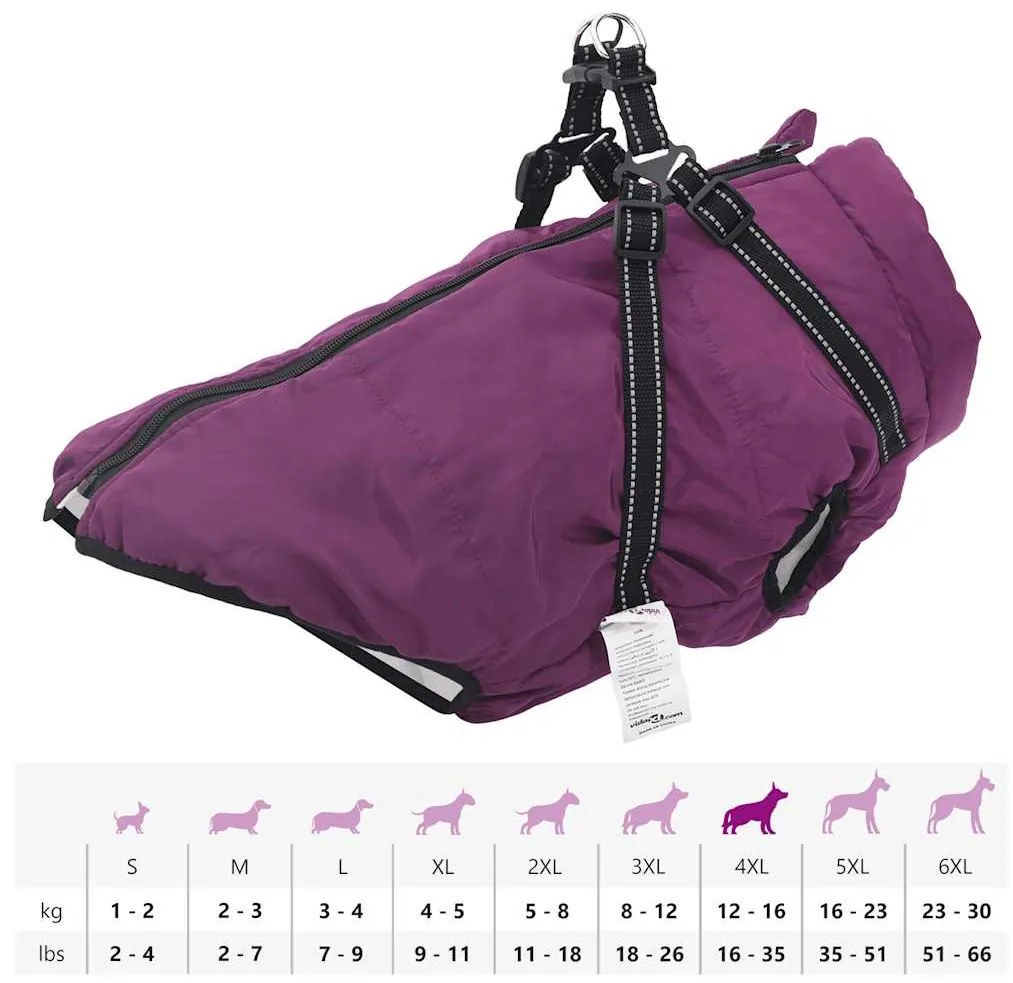 casaco para cães com arnês impermeável reflexivo roxo 3XL