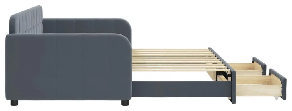 Sofá-cama c/ gavetão e gavetas 90x190 cm veludo cinzento-escuro