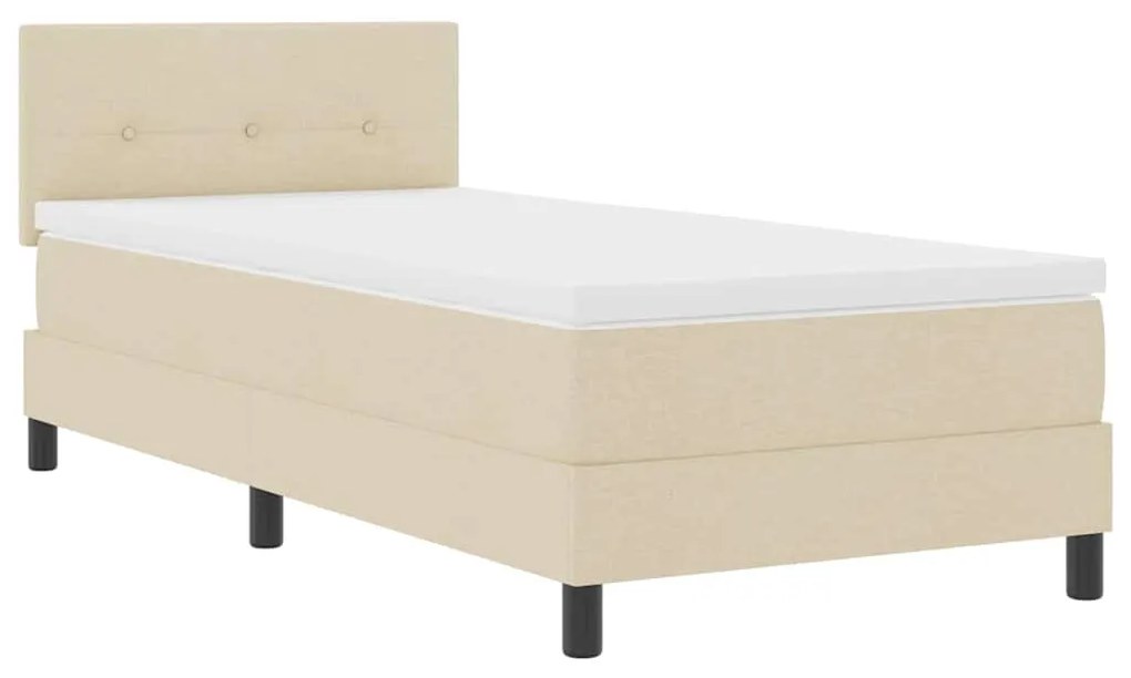 Cama Box Spring com Colchão &amp; LED Creme 100x200 cm Tecido