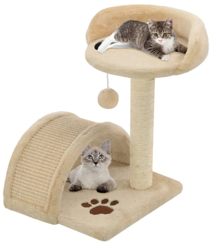 vidaXL Árvore p/ gatos c/postes arranhadores sisal 40 cm bege/castanho