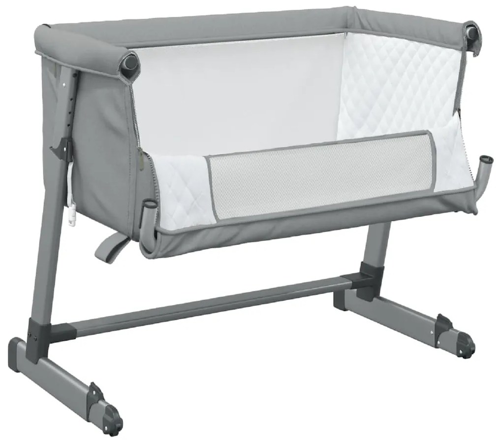 Cama de bebé com colchão tecido de linho cinzento-claro