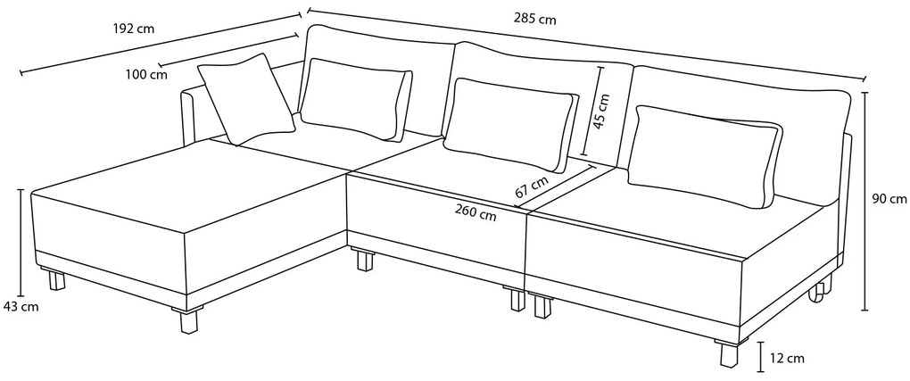 Sofá-Cama de Canto Matris – Vermelho Claret – 285x90x192 cm