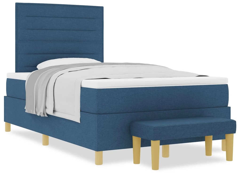 Cama Box Spring com Colchão &amp; Banco Azul 120x200 cm Tecido