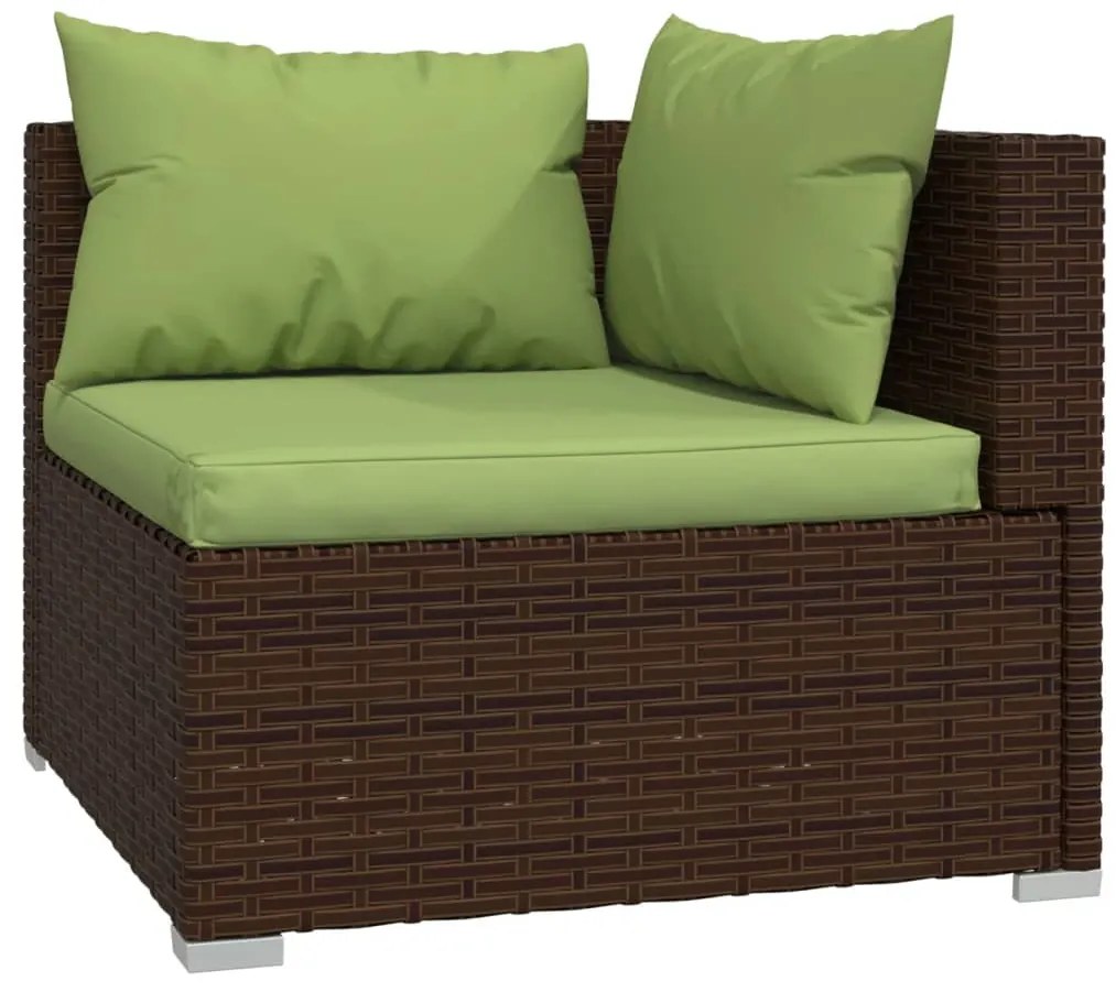 8 pcs conjunto lounge de jardim c/ almofadões vime PE castanho