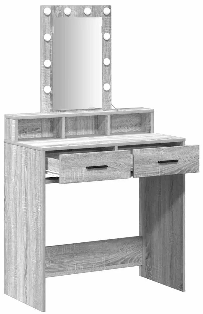 Mesa de Maquilhagem vidaXL com Luzes LED Cinza Sonoma 79x41x140 cm