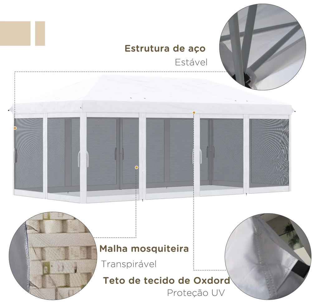Tenda Dobrável 585x295x270 cm Tenda de Jardim com 6 Mosquiteiros Bolsa