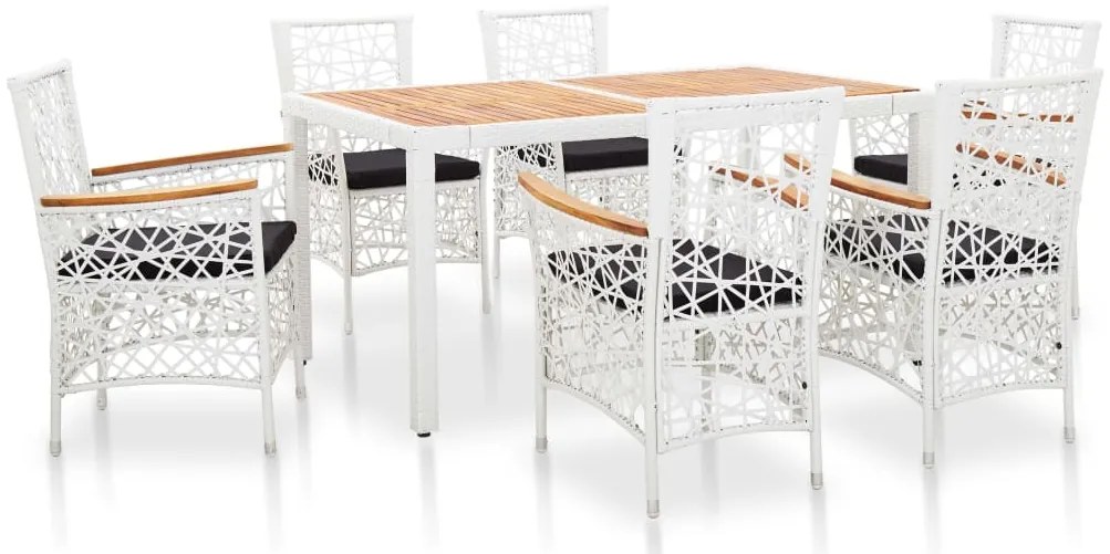 vidaXL 7 pcs conjunto de jantar para exterior vime PE branco