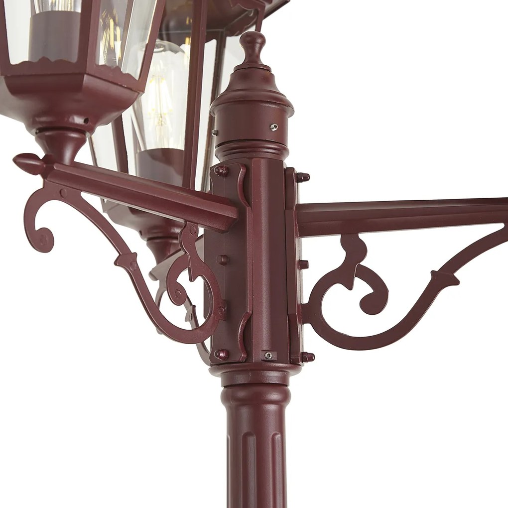 Lanterna de exterior clássica vermelho escuro 220cm 3-luzes IP44 - Havana