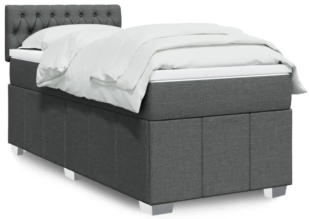 vidaXL Cama com molas/colchão 90x200 cm tecido cinzento-escuro