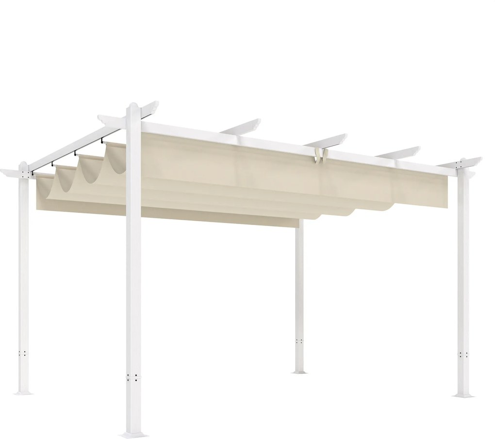 Outsunny Pérgola de Jardim 4x3 m com Teto Retrátil Proteção UPF30+ Drenagem Pérgola de Exterior para Terraço Bege | Aosom Portugal