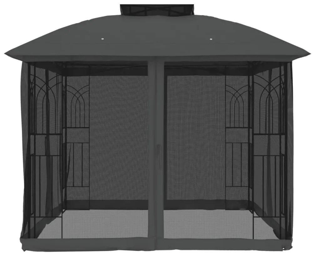 Gazebo c/ teto duplo/paredes de malha 2,94x2,94 m aço antracite