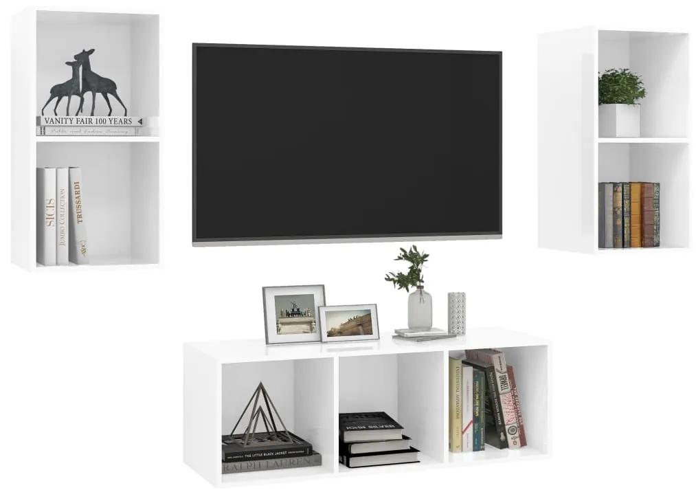 3 pcs conjunto de móveis de TV contraplacado branco brilhante