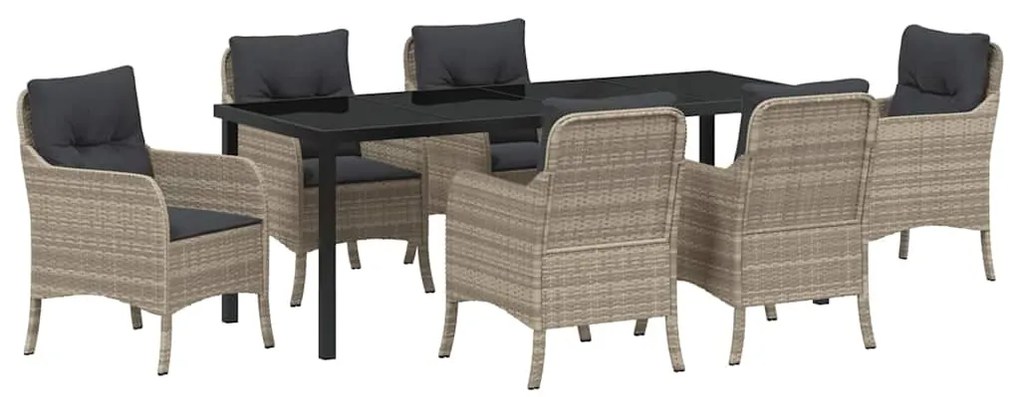 Conjunto de Jantar de Jardim 7 Peças com Almofadas Cinza Claro Rattan