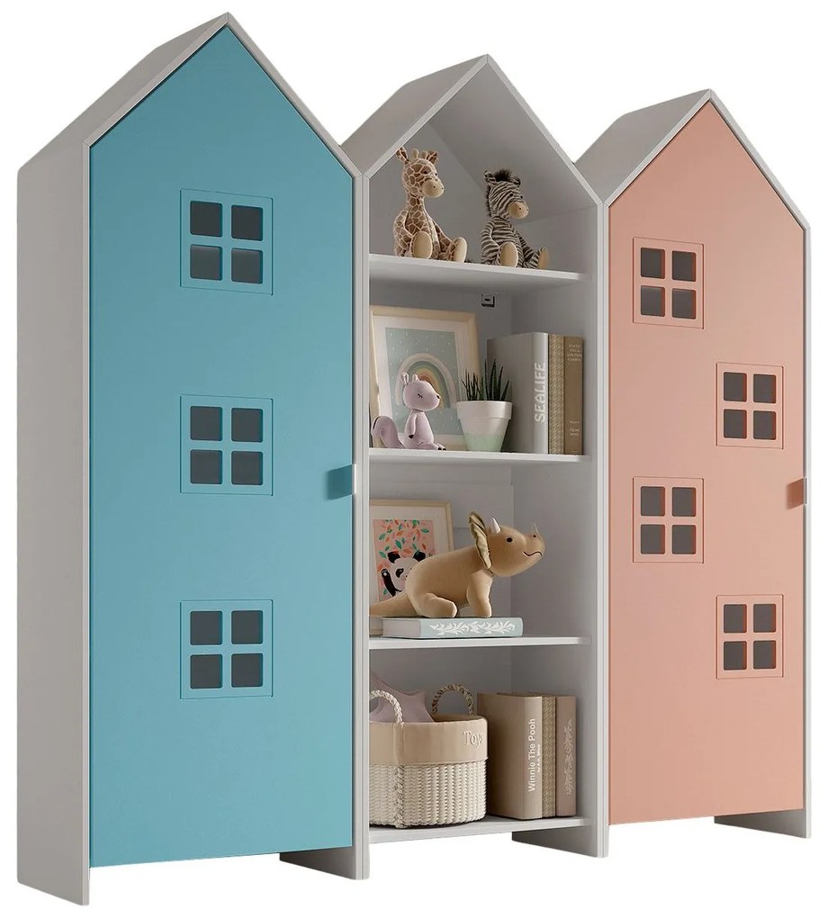 Conjunto 2 armarios Guarda Roupa infantil + estante infantil coleção CASAMI Azul e Rosa