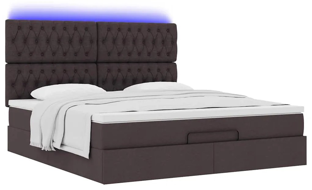 Estrutura de cama otomana com colchão tecido castanho escuro