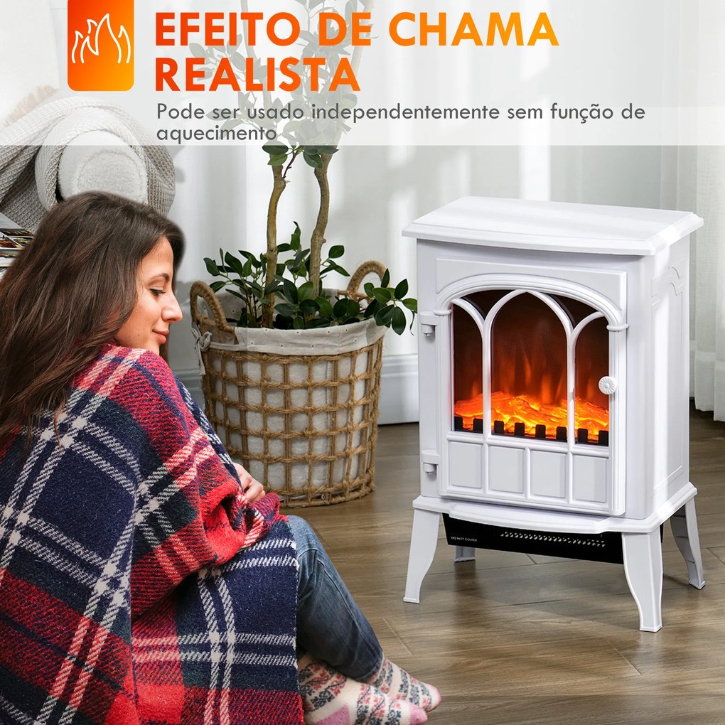 Lareira Elétrica Portátil 1000/2000W com Efeito de Chama Realista e Pr