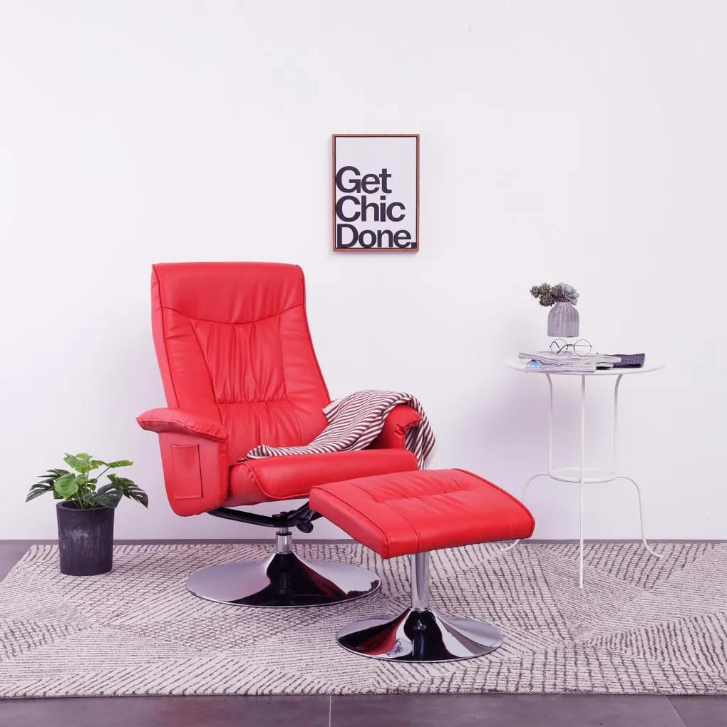 248498 vidaXL Cadeira de massagens reclinável + apoio pés couro art. vermelho