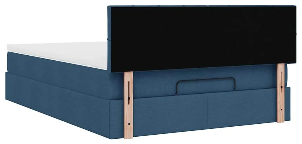 Estrutura de cama otomana com colchão tecido azul 140x200cm