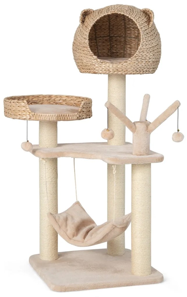 Árvore de madeira moderna para gatos com poleiros e almofadas laváveis ​​- Natural