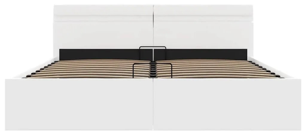 Cama hidráulica c/ arrumação LED 160x200cm couro artif. branco
