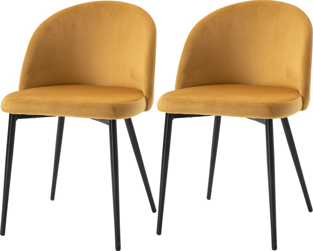 Conjunto de 2 cadeiras de jantar e de cozinha (MESA NÃO INCLUIDA) de estilo escandinavo, estofadas em veludo com pés cónicos em metal, para sala de e