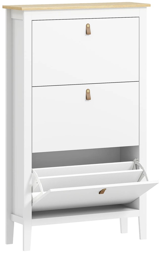 HOMCOM Sapateira para Entrada com 3 Gavetas Prateleiras Ajustáveis e Puxadores em PU para 21 Pares de Sapatos 80x24x131 cm Branco