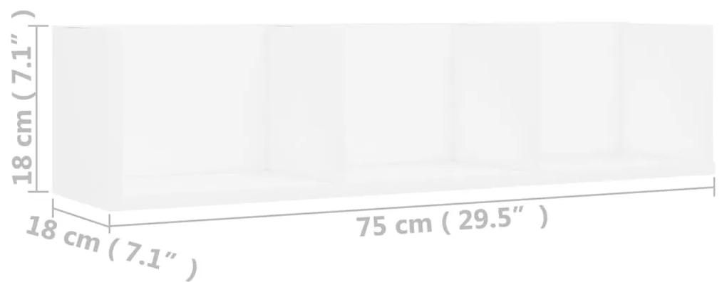 Prateleira de parede para CD 75x18x18 cm contraplacado branco