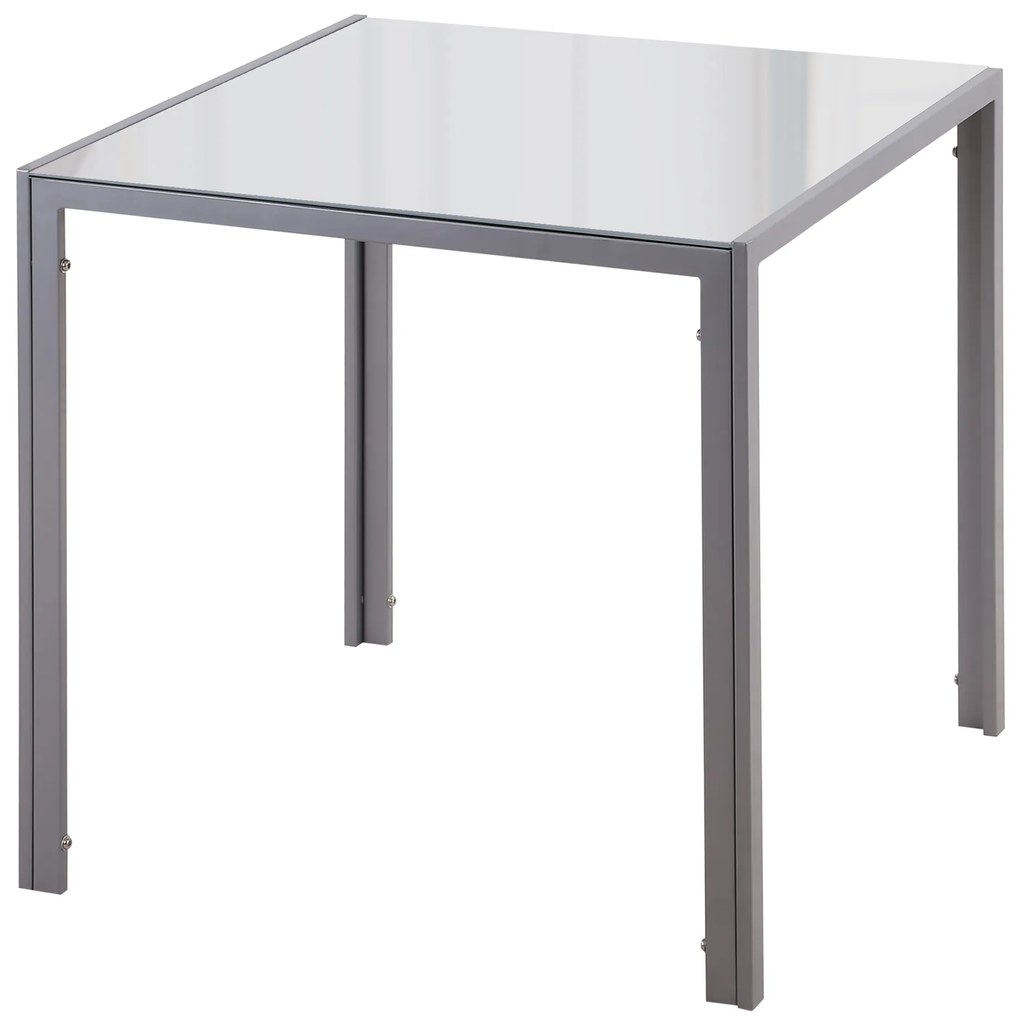 Mesa de Sala de Jantar de Cristal Mesa de Cozinha Quadrada para 4 Pessoas com Pés de Metal 75x75x75cm Cinza