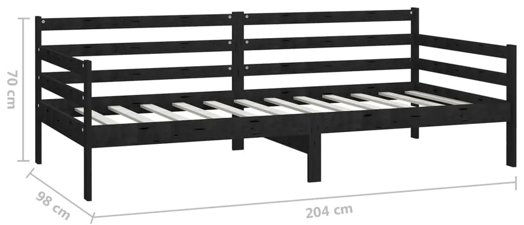 Sofá Cama Lia - Cor Preto - Em Madeira de Pinho Maciça - 204x98x70 cm