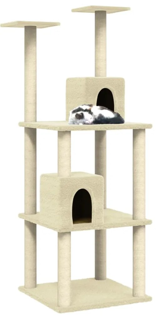 Árvore para gatos c/ postes arranhadores sisal 141 cm cor creme
