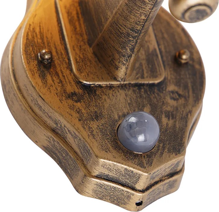 Candeeiro de parede exterior clássico dourado antigo com sensor de movimento - New Haven