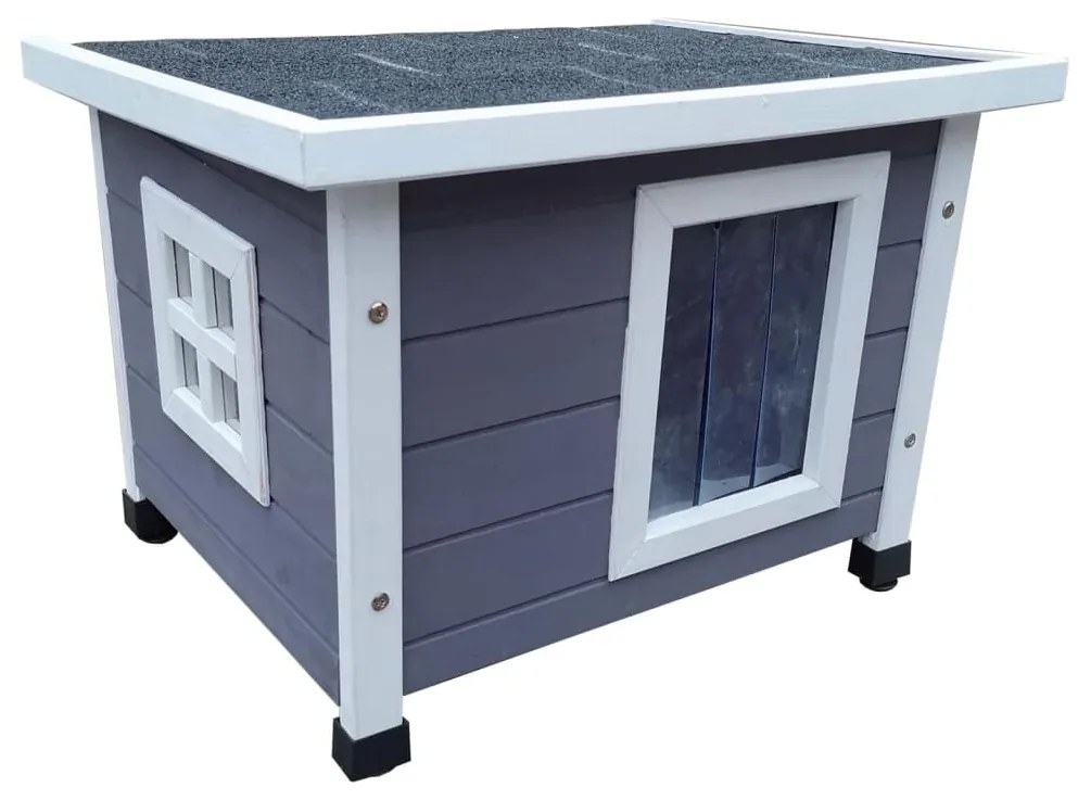 443051 @Pet @Pet @Pet Casa p/ gatos de exterior XL 68,5x54x51,5cm madeira cinza/branco