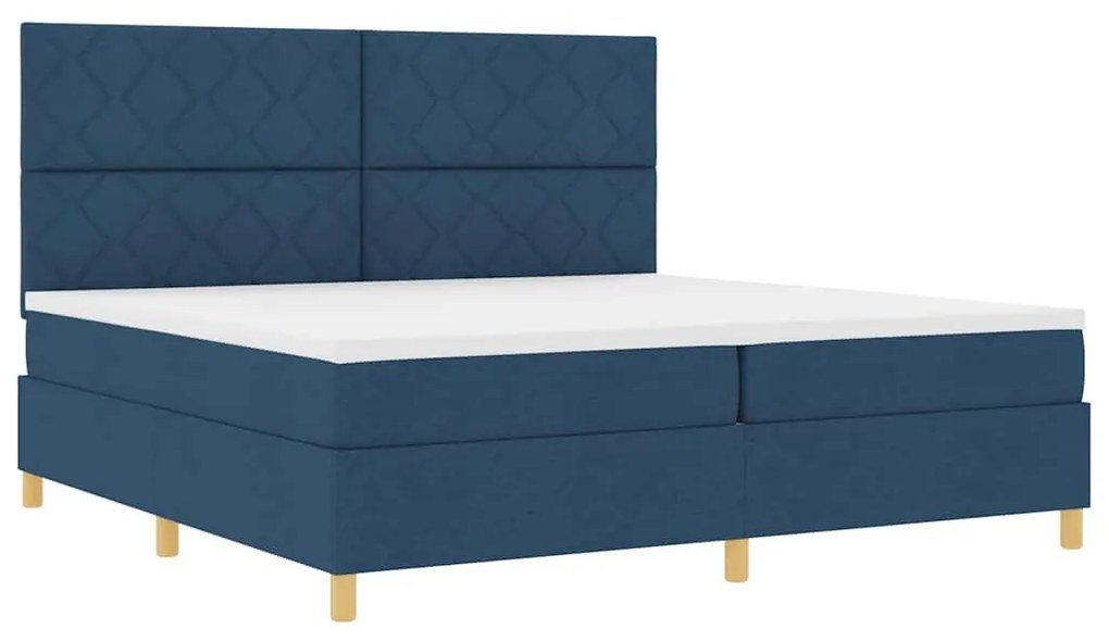 Cama Box Spring com Colchão &amp; LED Azul 200x200 cm Tecido