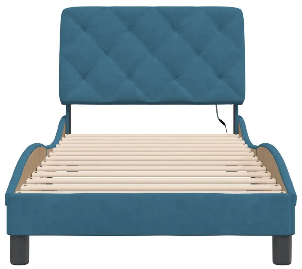 Estrutura de cama c/ luzes LED 80x200 cm veludo azul
