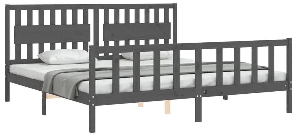 Estrutura de cama com cabeceira 200x200 cm madeira maciça cinza