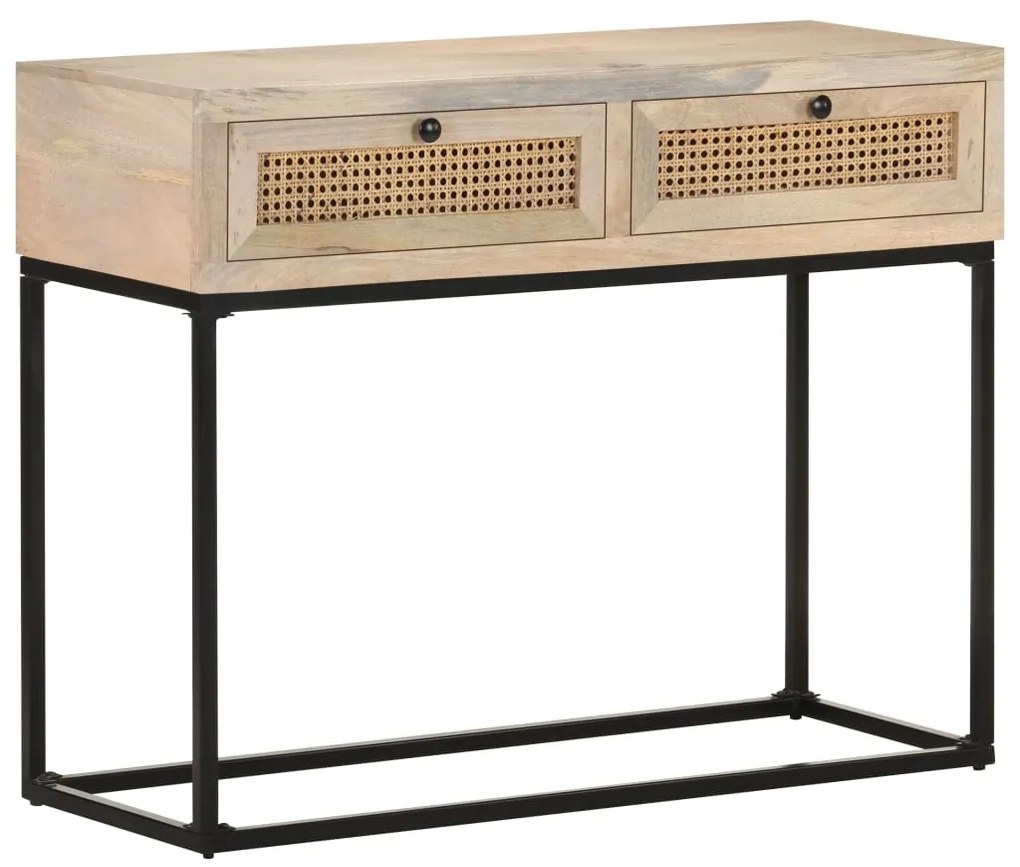 Mesa consola 100x35x76 cm mangueira maciça e palha natural