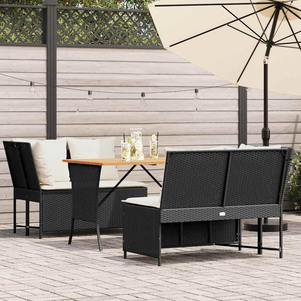 vidaXL 3 pcs conjunto sofás de jardim com almofadões vime PE preto