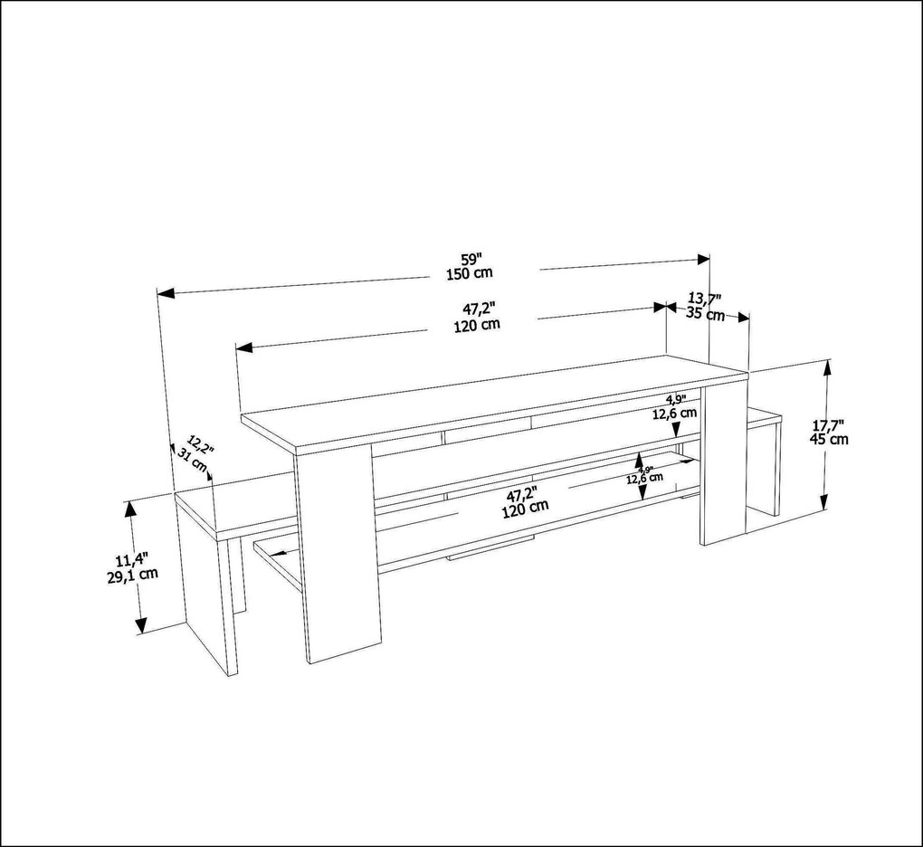 Suporte para TV Lenora – Branco e Antracite – 150x45x35 cm
