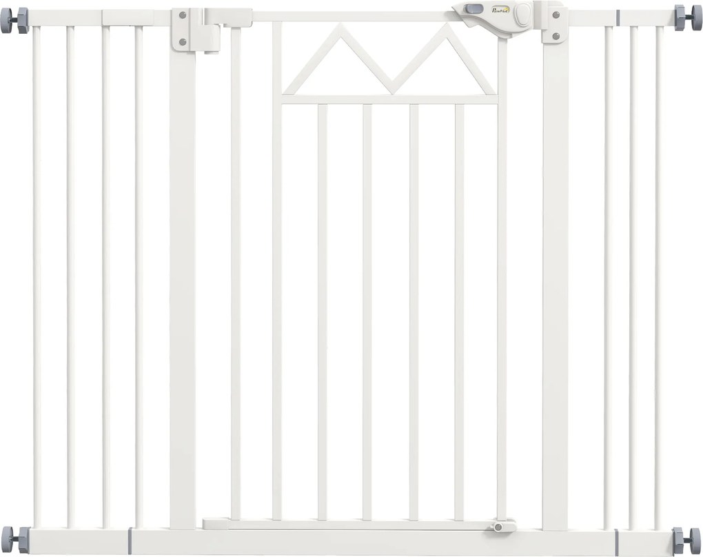 PawHut Barreira de Segurança Extensível para Animais de Estimação com Fecho Automático e Sistema de Duplo Bloqueio 74-100x76 cm Branco | Aosom Portugal