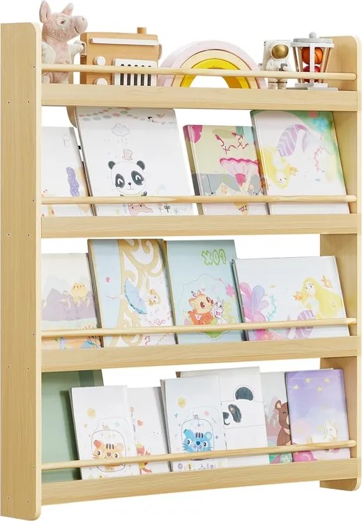 Estante infantil 12 x 80 x 100 cm com 4 níveis para quartos infantis e salas de jogos em cor natural