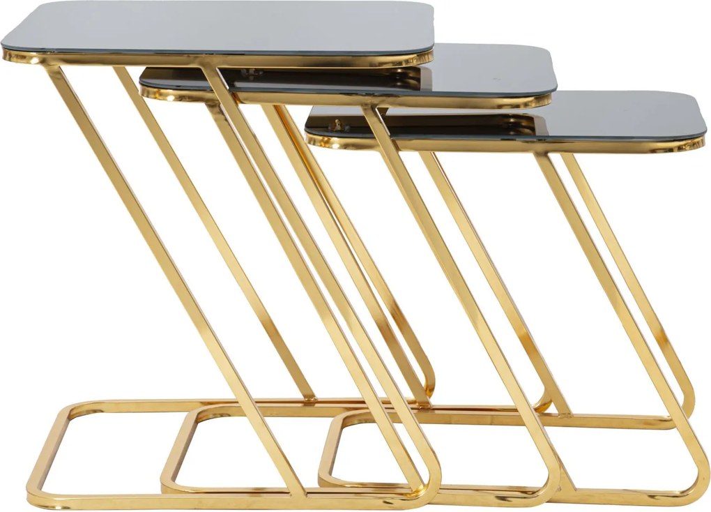 CONJUNTO DE 3 MESAS SIMPLES 44X50,5X55,5-39X49X51-34X47X45 CM DOURADO E PRETO