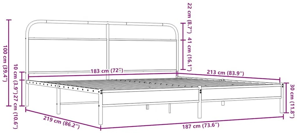 Estrutura cama sem colchão 183x213 cm metal carvalho castanho