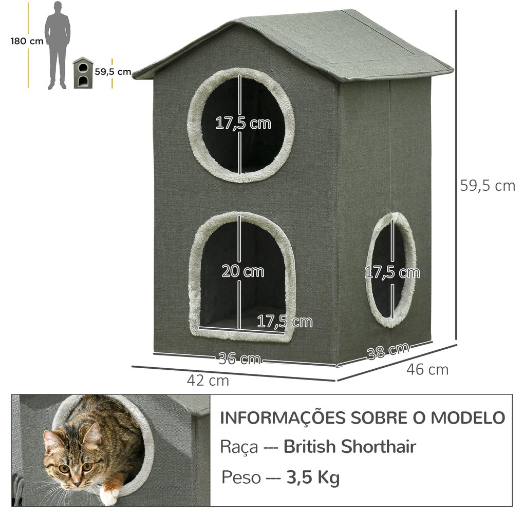 PawHut Casa para Gatos de 2 Níveis Cama para Gatos Caverna para Gatos